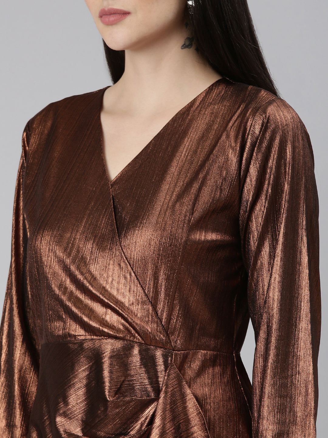 Women's Brown V-Neck Sheath Dress