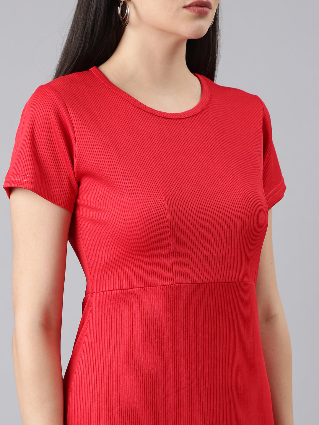 Women's Red Round Neck Sheath Dress
