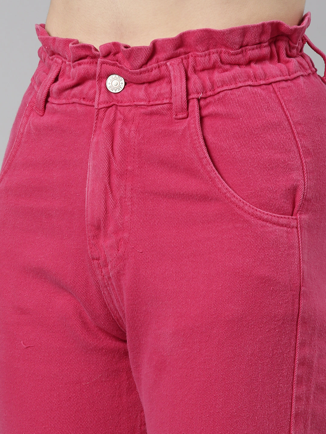 Women's Fuchsia Regular Fit Acid Wash Denim Jeans