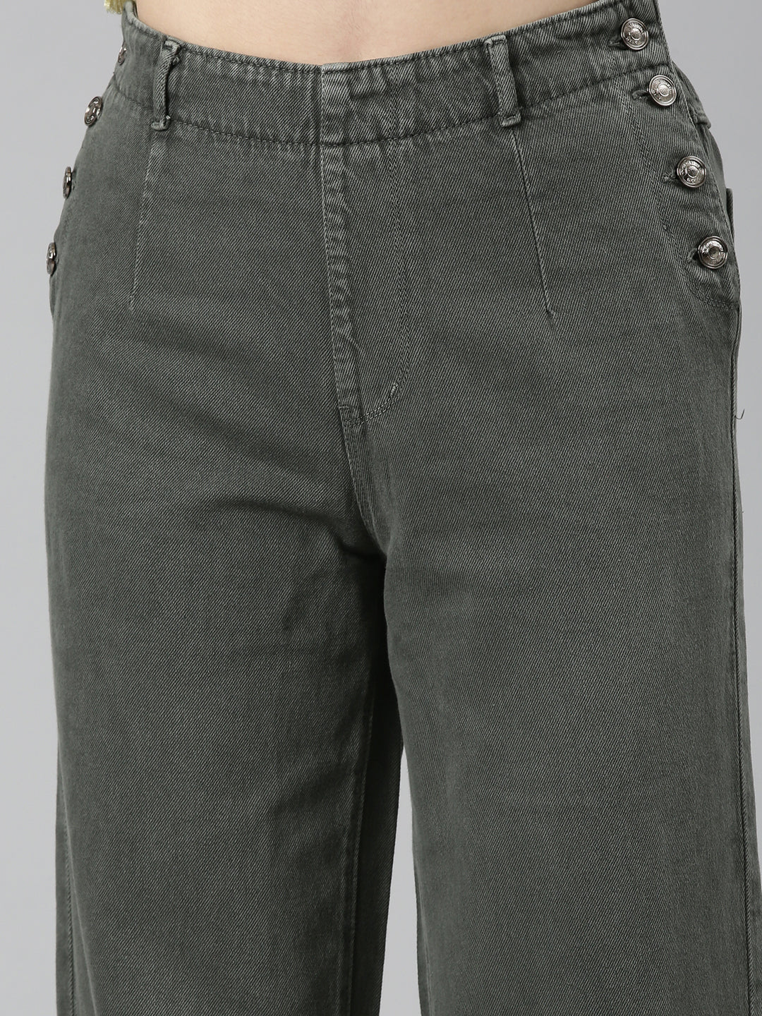 Women's Olive Retro Denims Wide Leg Jeans