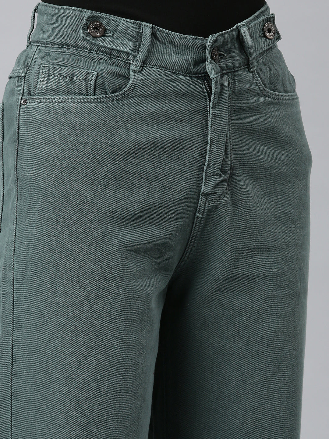 Women's Green Straight Fit Frayed Denim Jeans