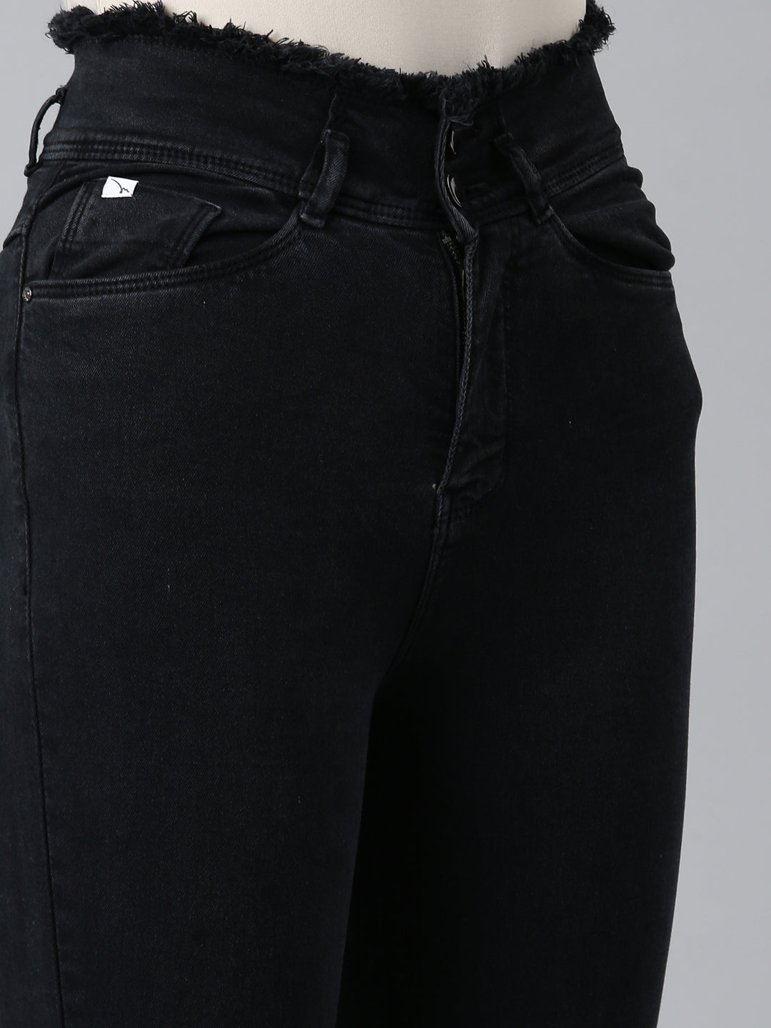 Women's Black Mid-Rise Frayed Denim Jeans