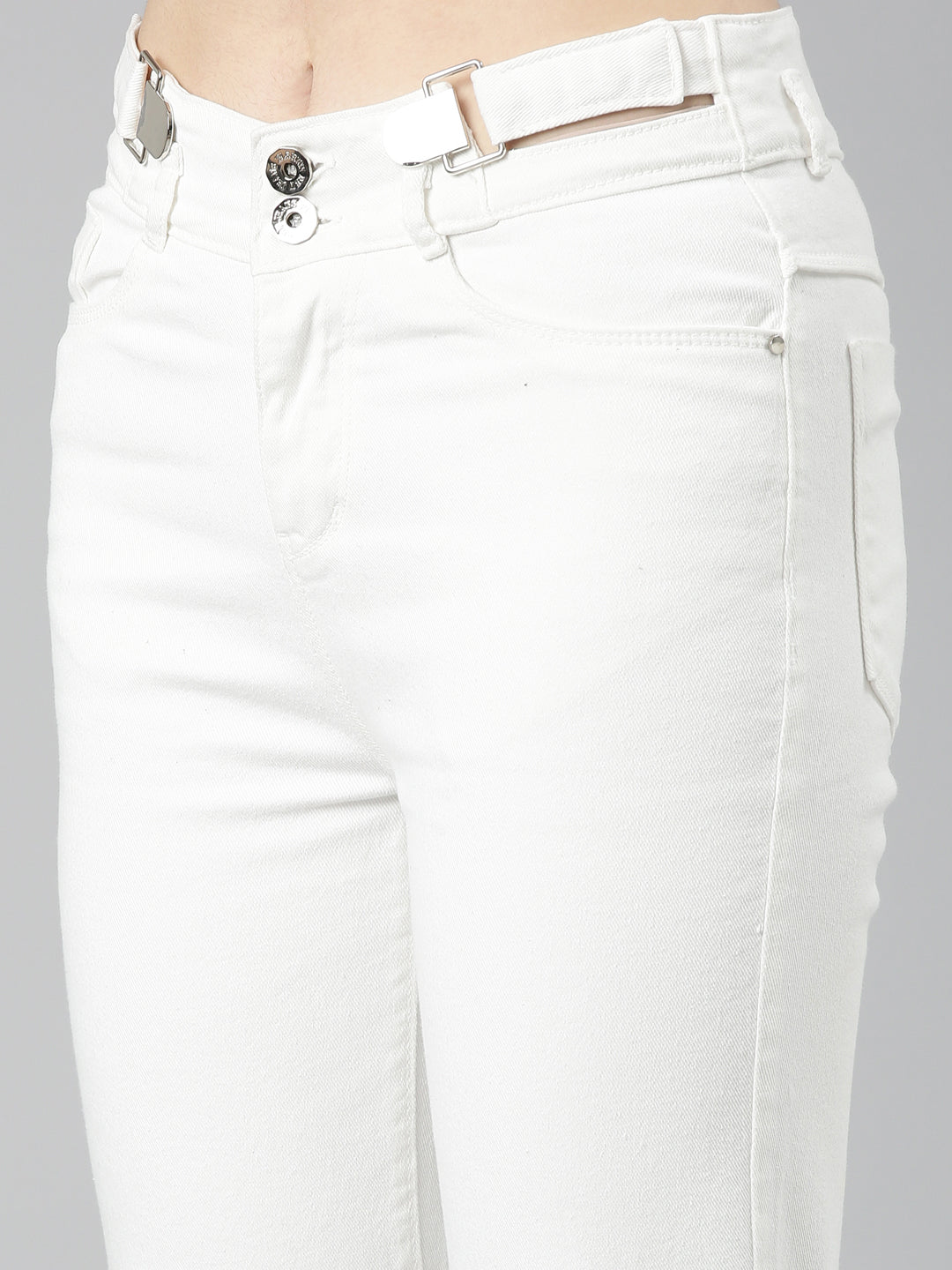 Women's White Solid Straight Fit Denim Jeans
