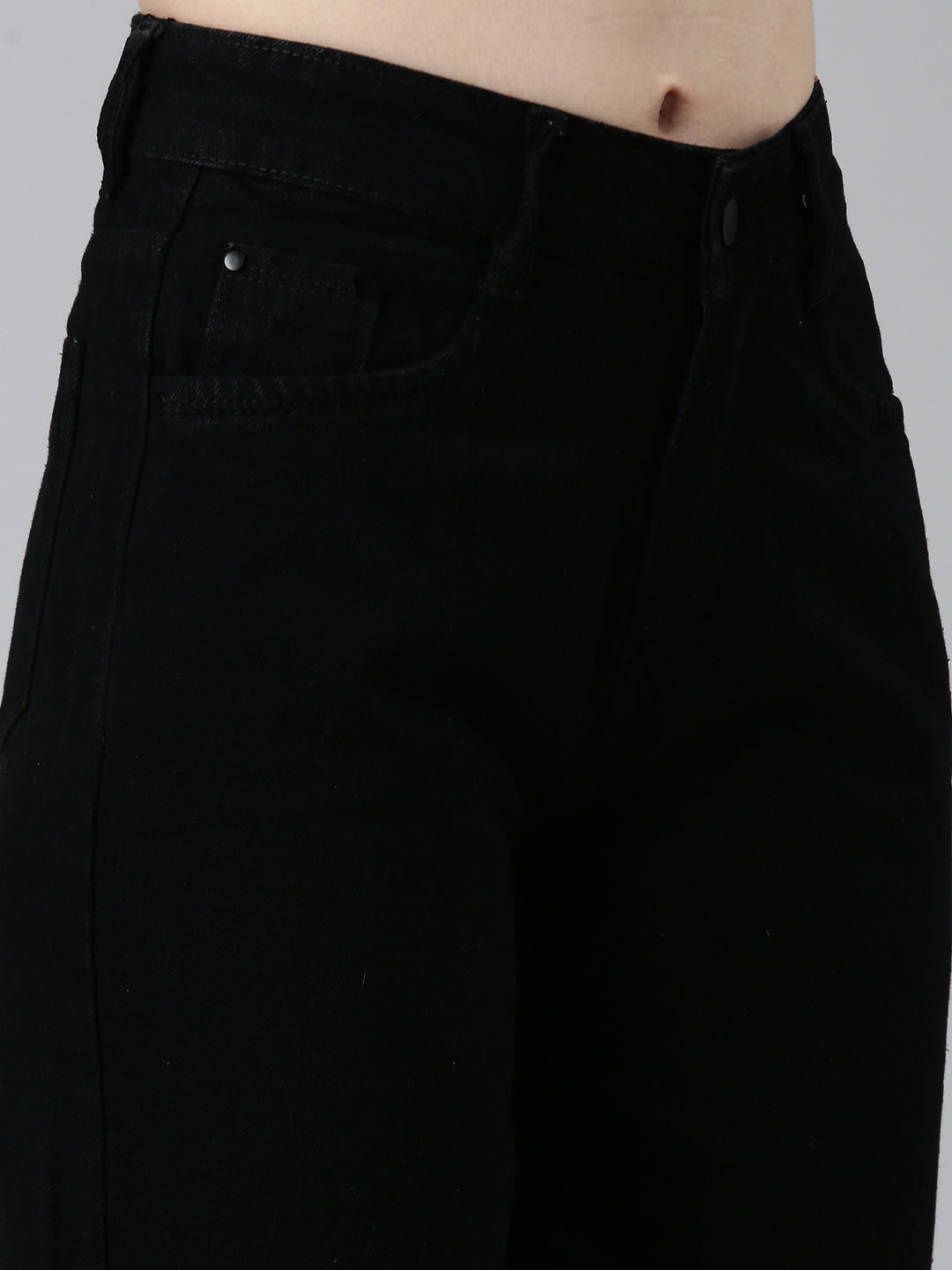 Women's Black Solid Wide Leg Denim Jeans