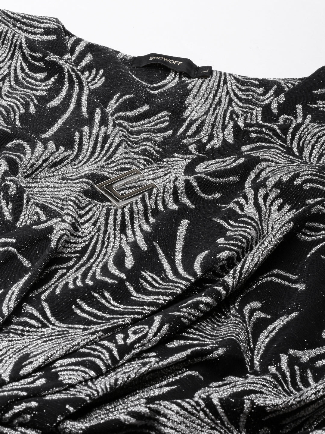 Women's Silver Floral Printed Velvet Wrap Dress