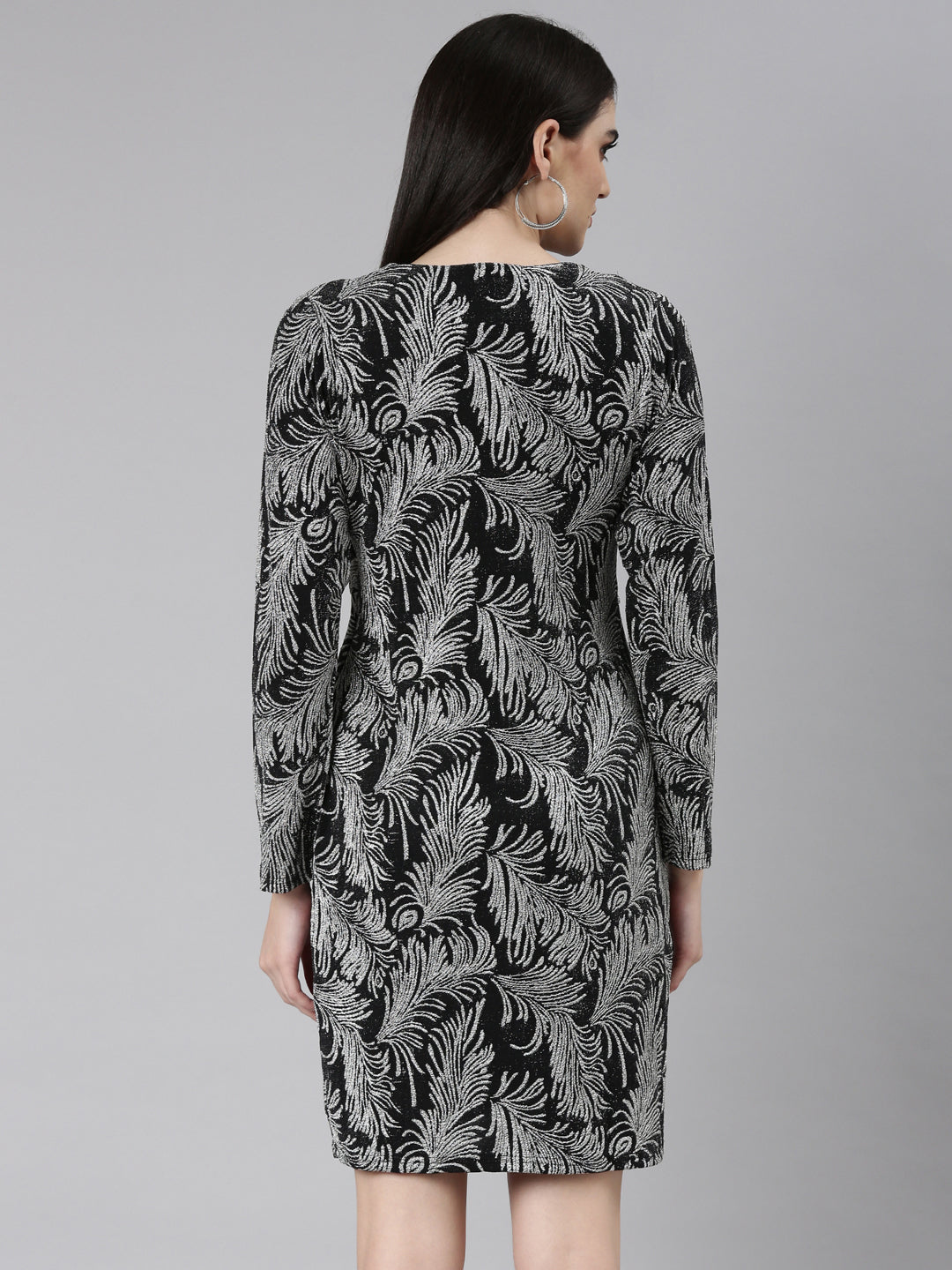 Women's Silver Floral Printed Velvet Wrap Dress