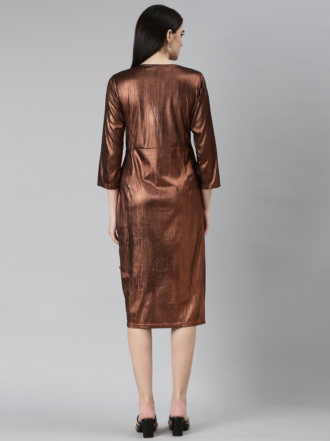 Women's Brown V-Neck Sheath Dress