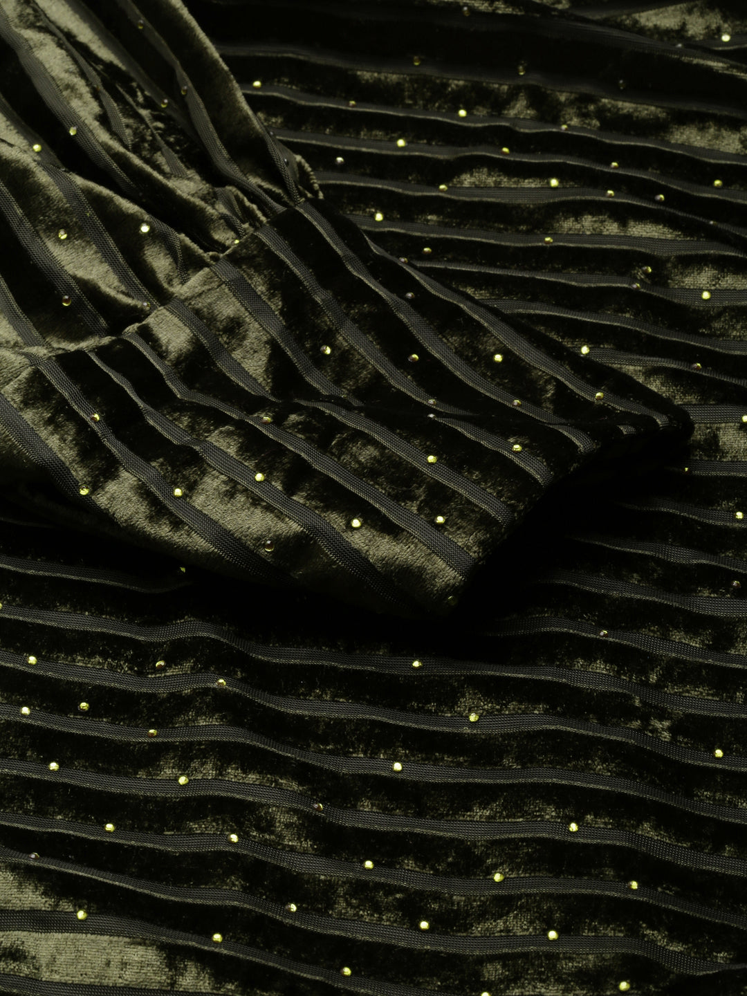 Women's Olive Cowl Neck Velvet Blouson Midi Dress