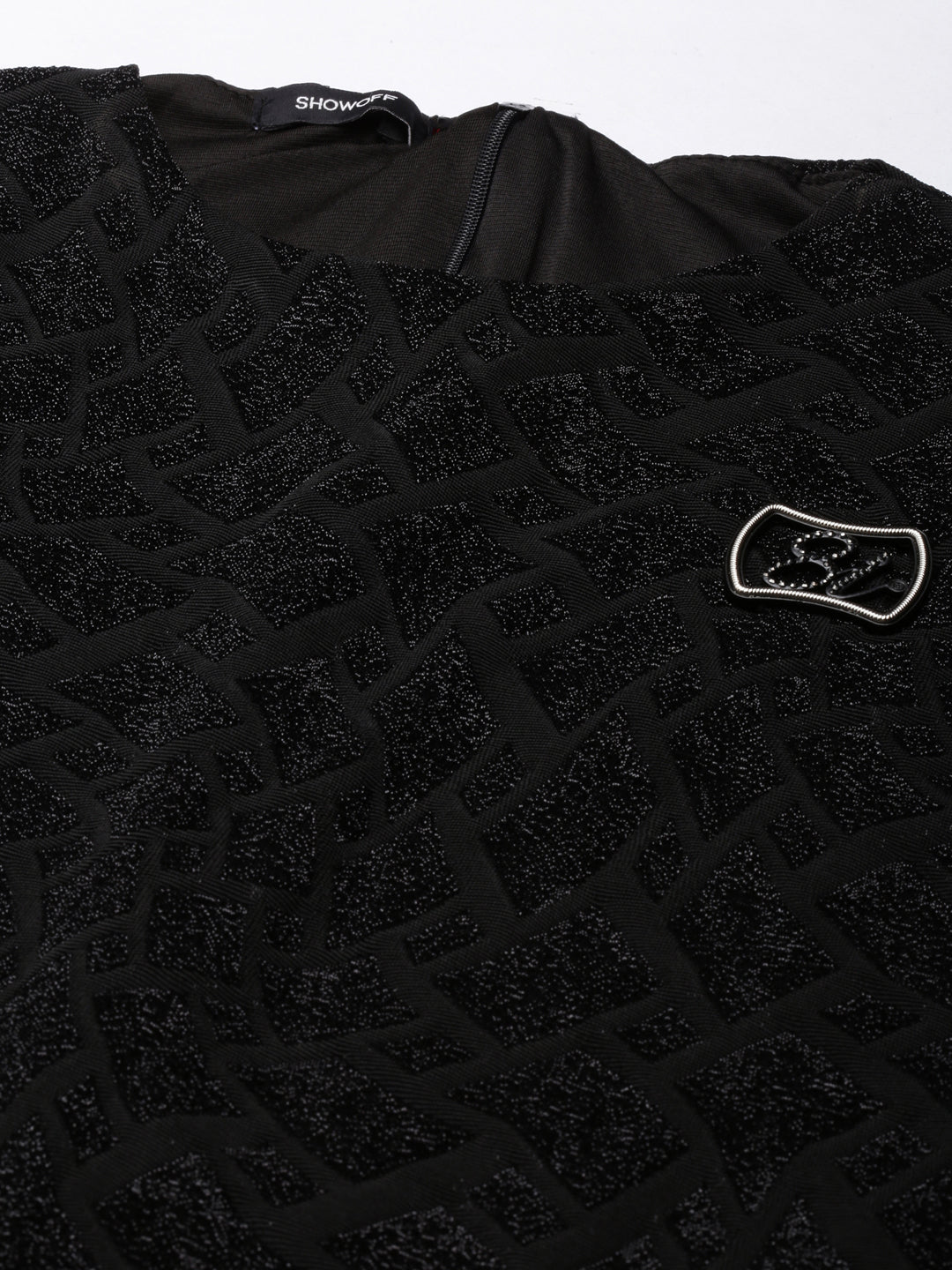 Women's Black Round Neck Puff Sleeves Sheath Dress