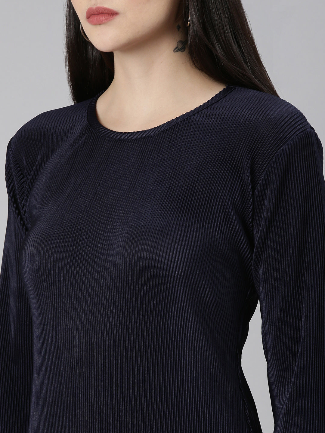 Women's Navy Blue Above Knee Bodycon Satin Dress