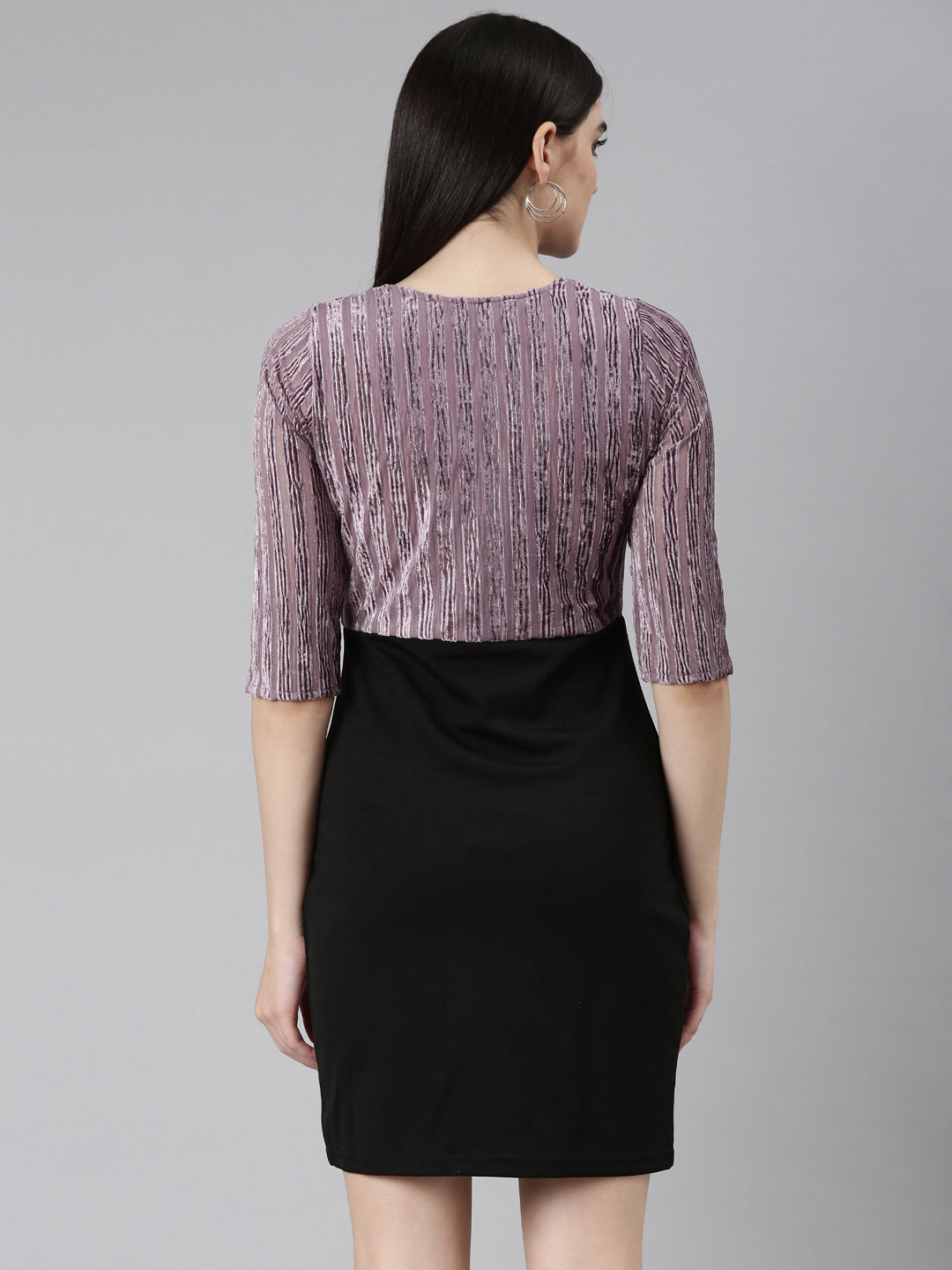 Women's Mauve Striped Velvet Sheath Dress