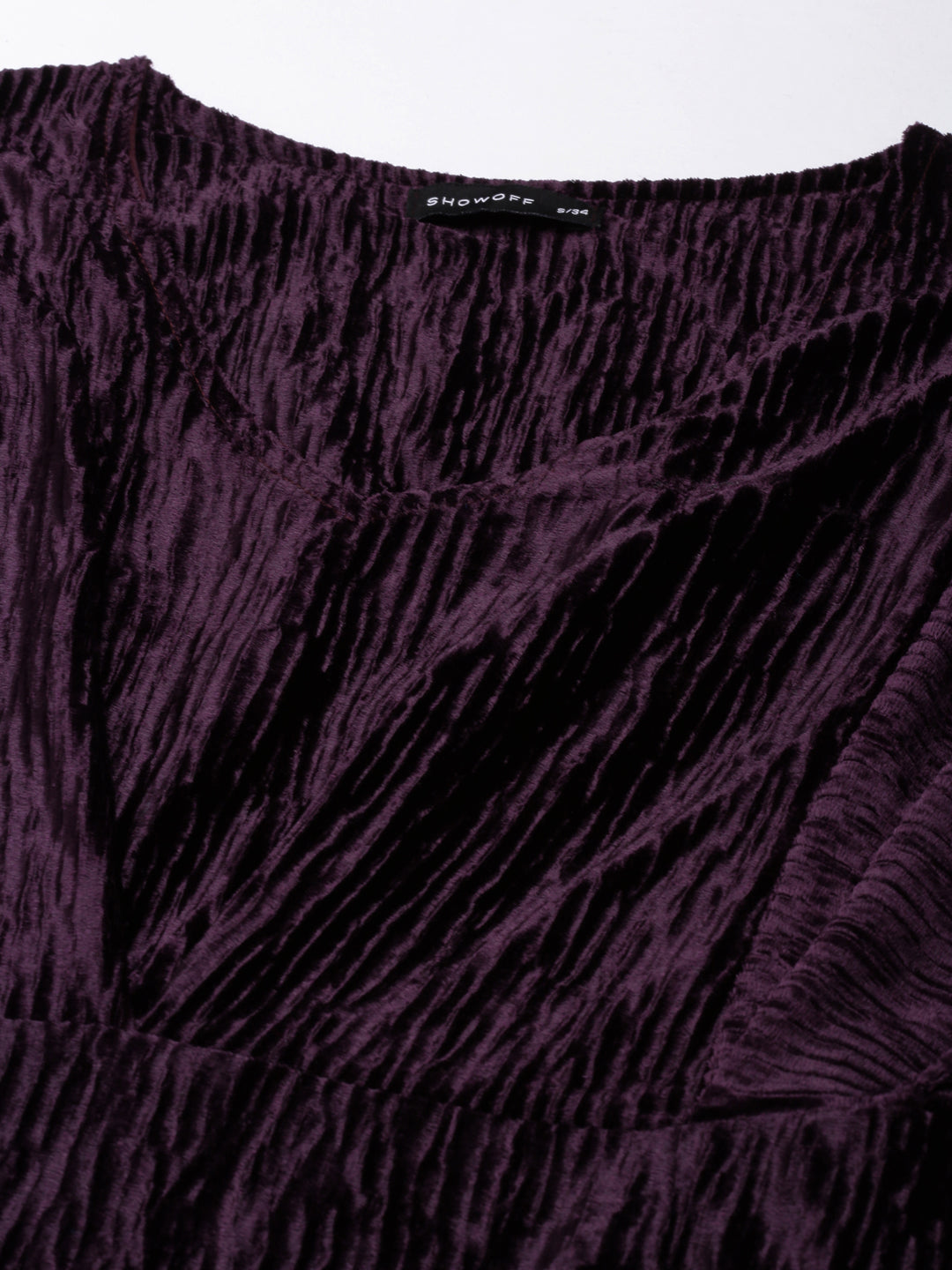 Women's Purple Self Design Flared Sleeves Velvet Fit & Flare Mini Dress