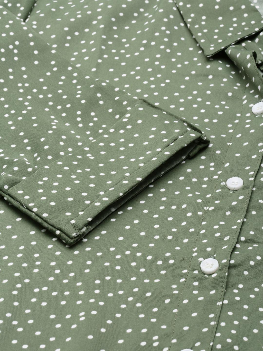 Women's Olive Printed Shirt Midi Dress