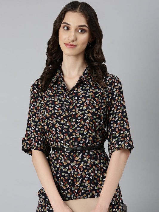 Women's Navy Blue Tropical Shirt Dress