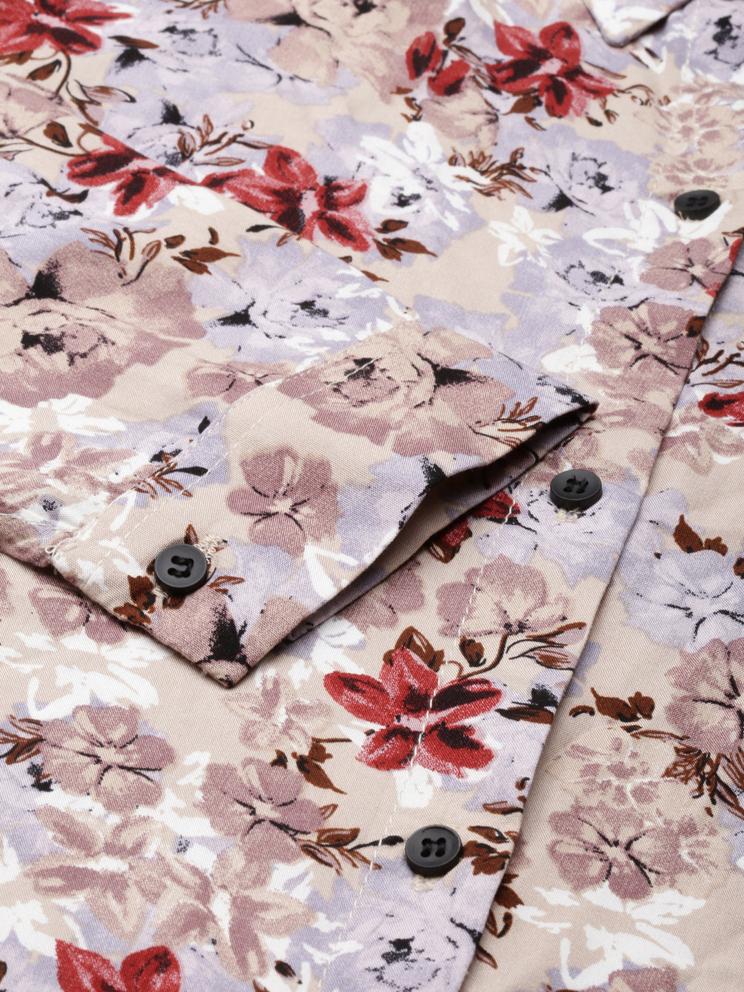 Women's Beige Floral Printed High Low Shirt Dress