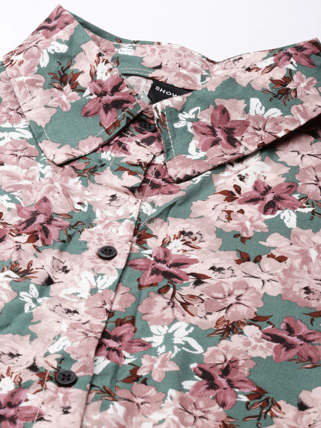 Women's Green Floral Printed Shirt Dress