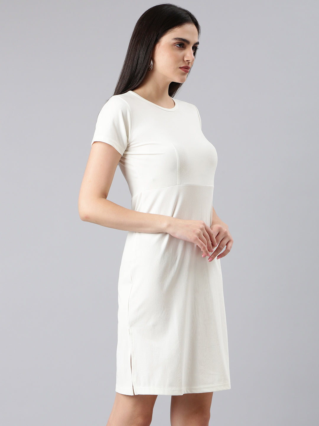 Women's White Round Neck Sheath Dress