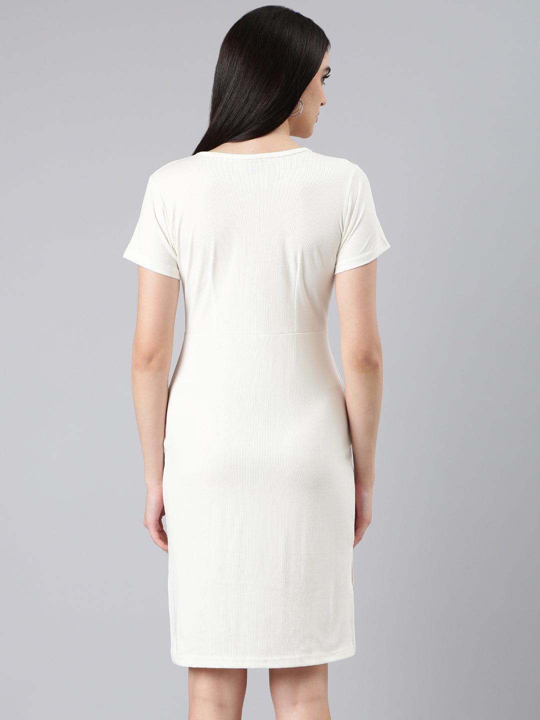 Women's White Round Neck Sheath Dress