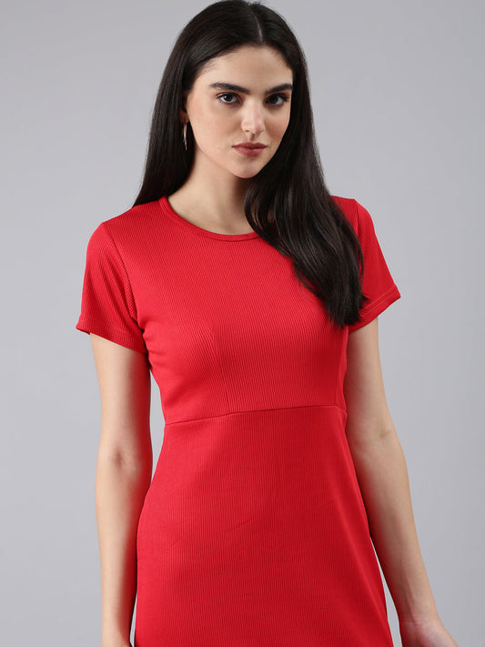 Women's Red Round Neck Sheath Dress