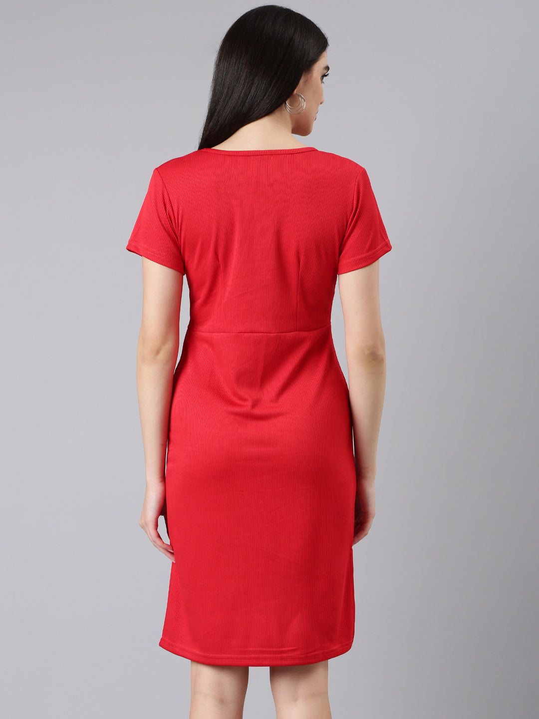 Women's Red Round Neck Sheath Dress