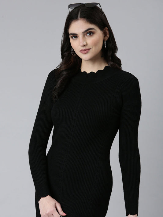 Women's Black Solid Bodycon Dress