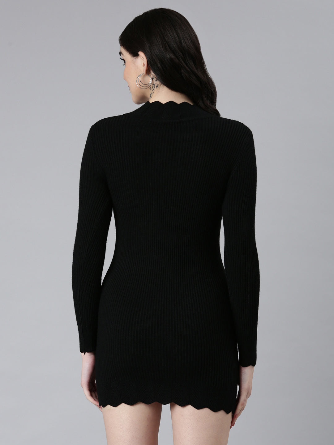 Women's Black Solid Bodycon Dress