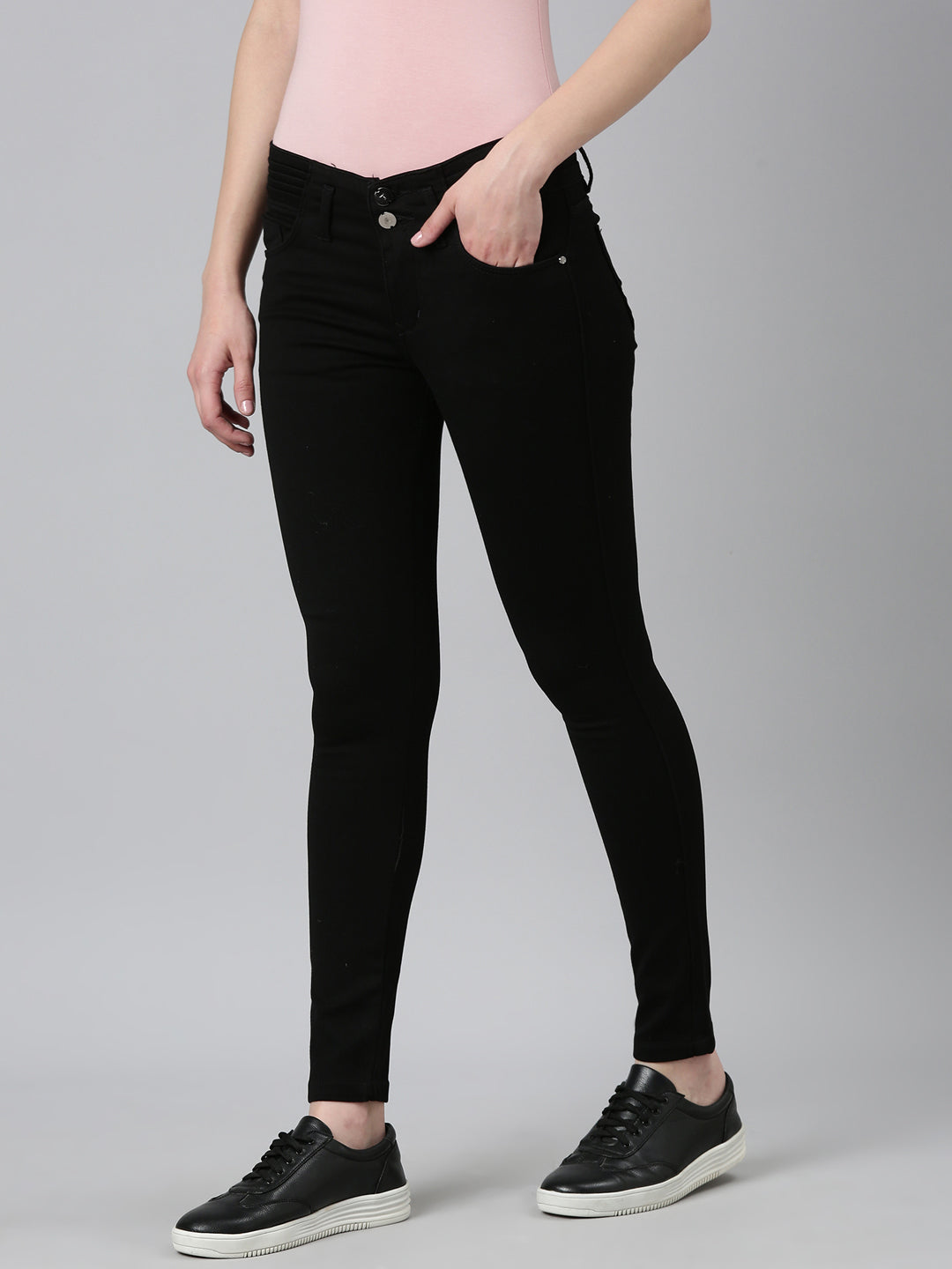Women's Black Slim Fit Acid Wash Denim Jeans