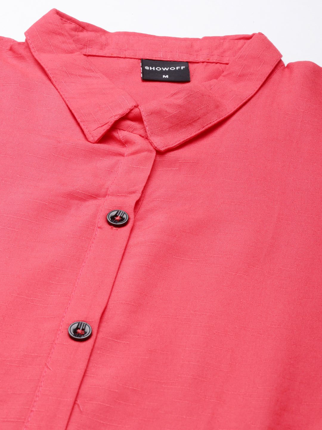 Women's Peach Shirt Collar Roll-Up Sleeves Shirt Midi Dress With Belted