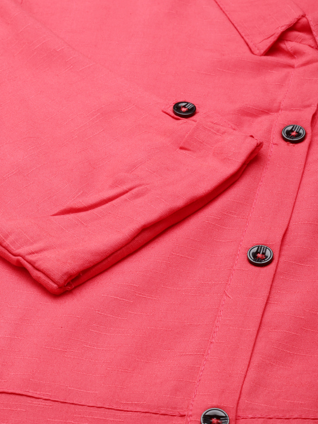 Women's Peach Shirt Collar Roll-Up Sleeves Shirt Midi Dress With Belted