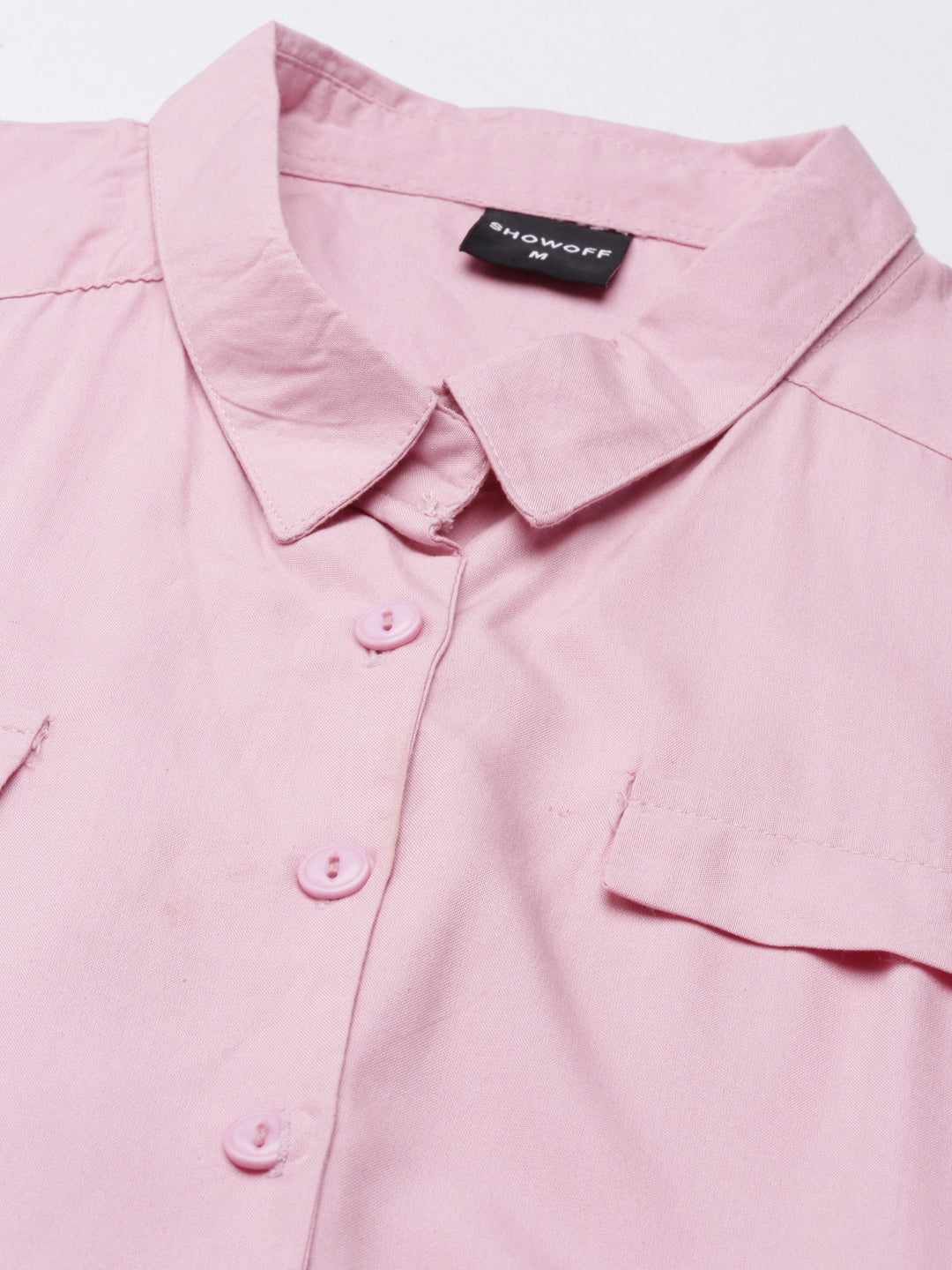 Women's Pink Shirt Collar A-Line Dress With Belt