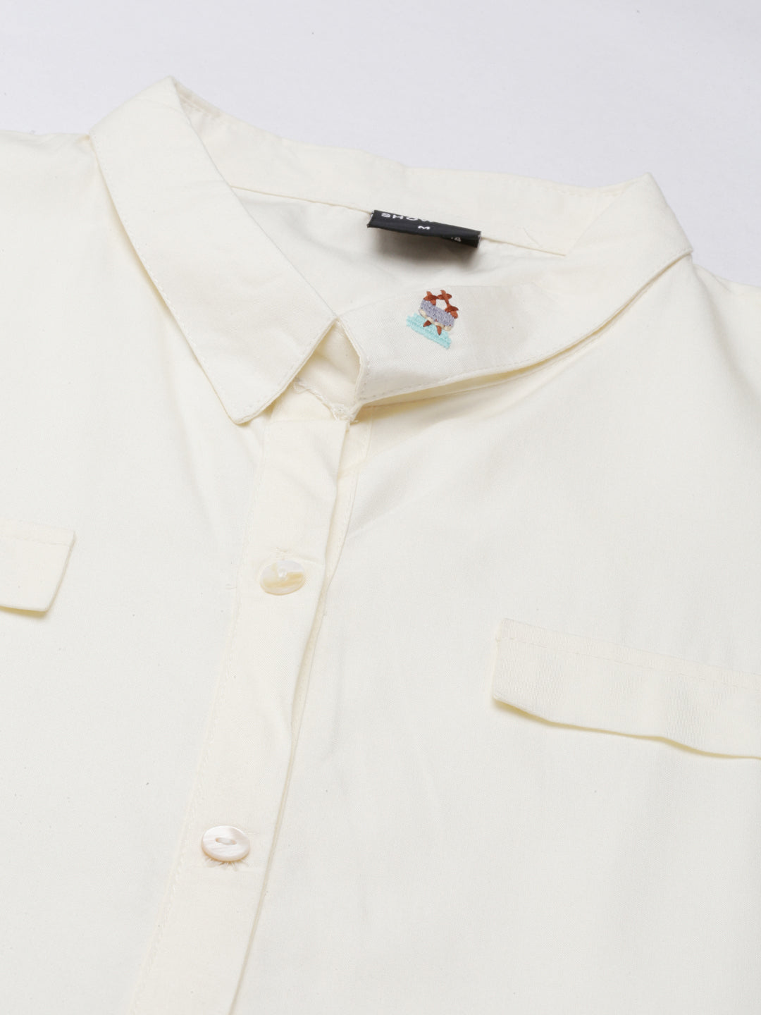 Women's Cream Shirt Collar Belted Shirt Dress