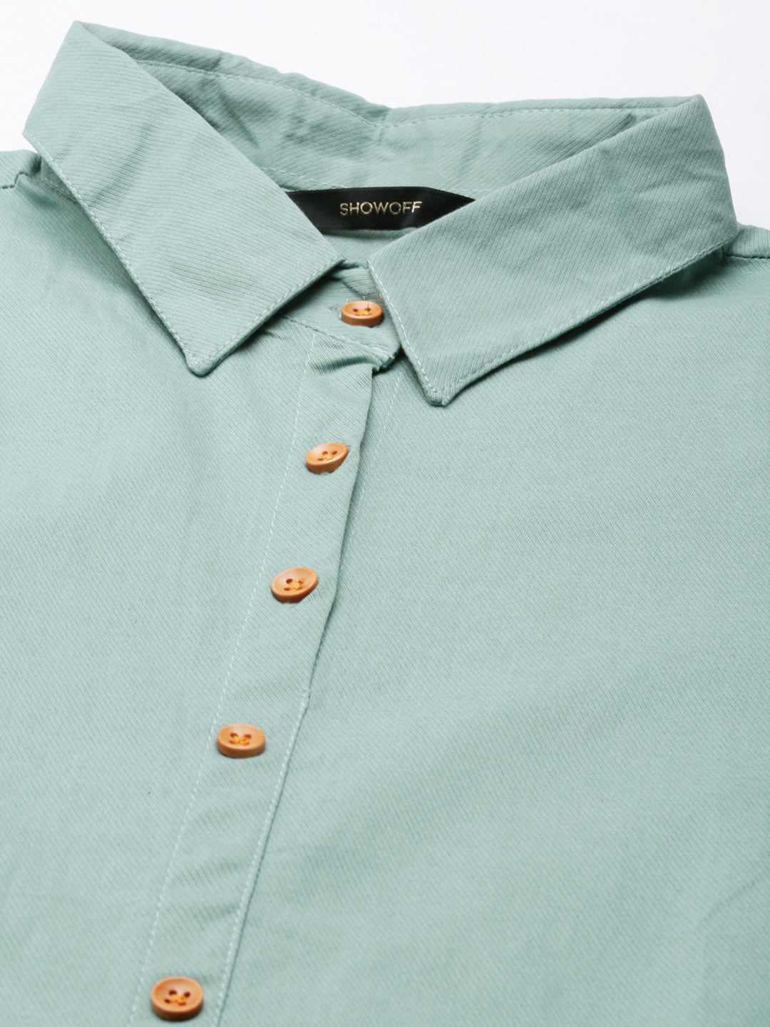 Women's Sea Green Shirt Collar Short Sleeves Cotton Shirt Dress