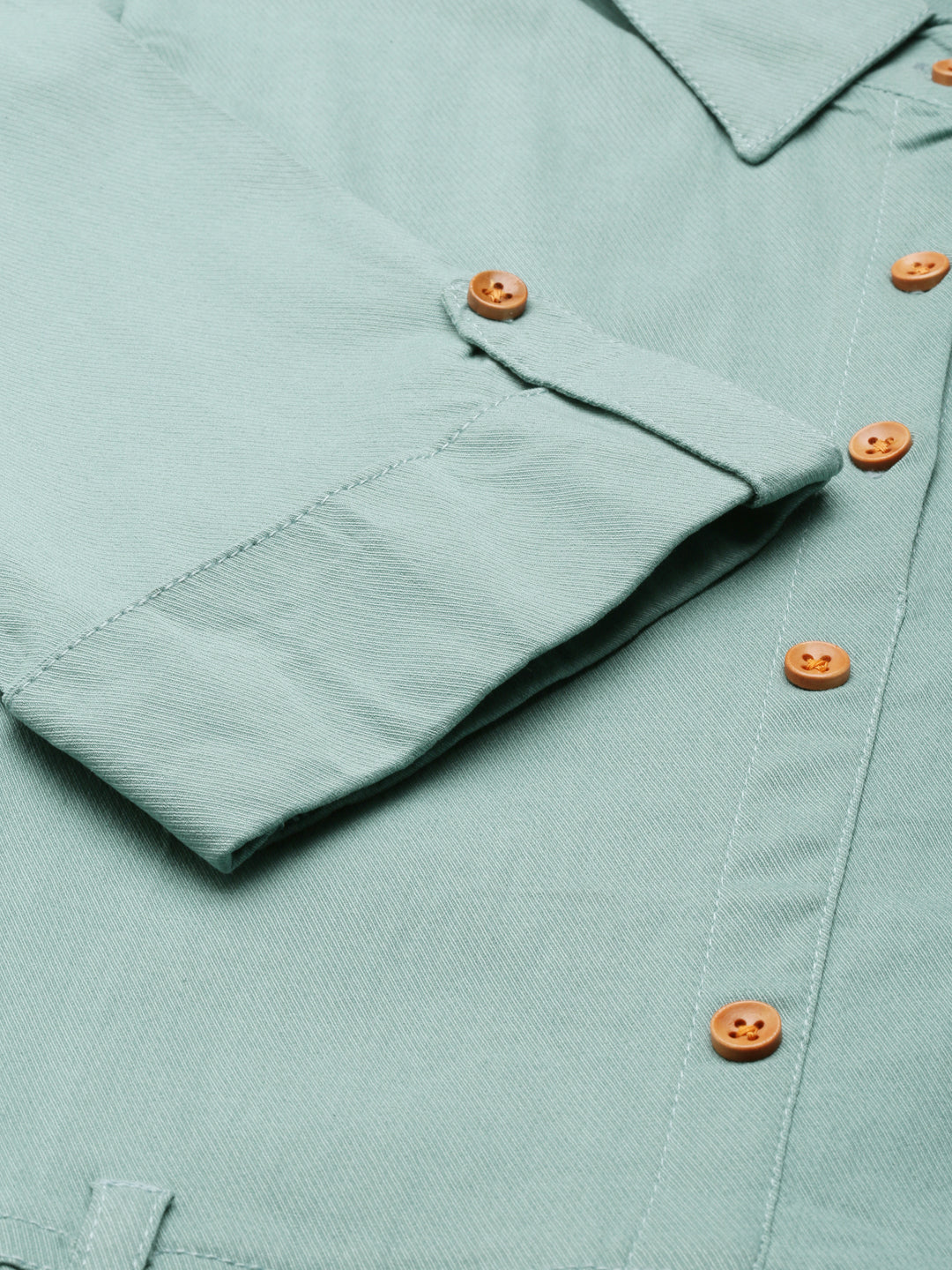 Women's Sea Green Shirt Collar Short Sleeves Cotton Shirt Dress