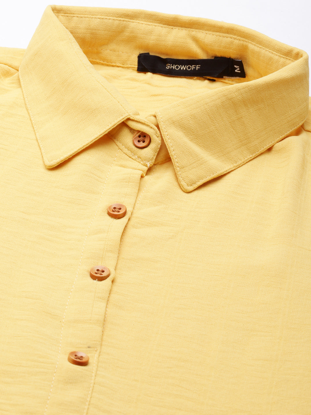 Women's Yellow Shirt Collar Roll-Up Sleeves Shirt Dress With Belted