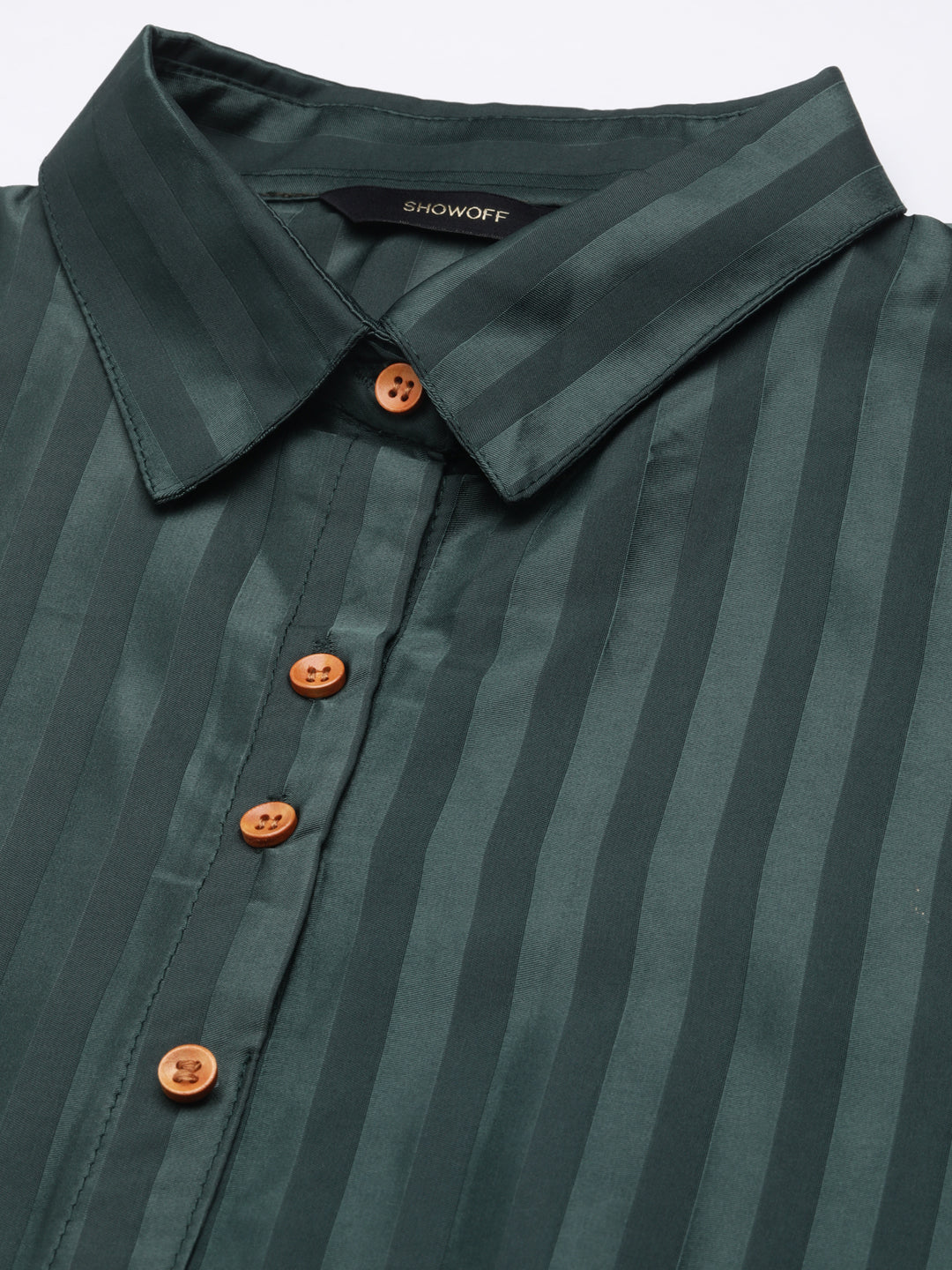 Women's Olive Striped Shirt Midi Dress