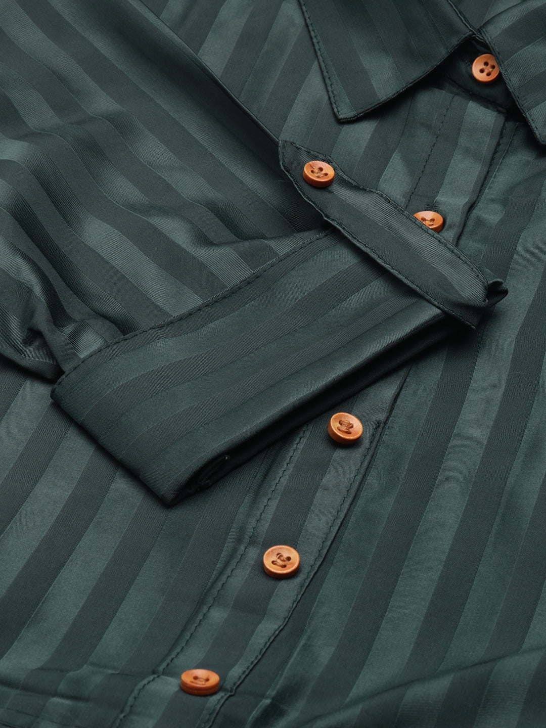 Women's Olive Striped Shirt Midi Dress