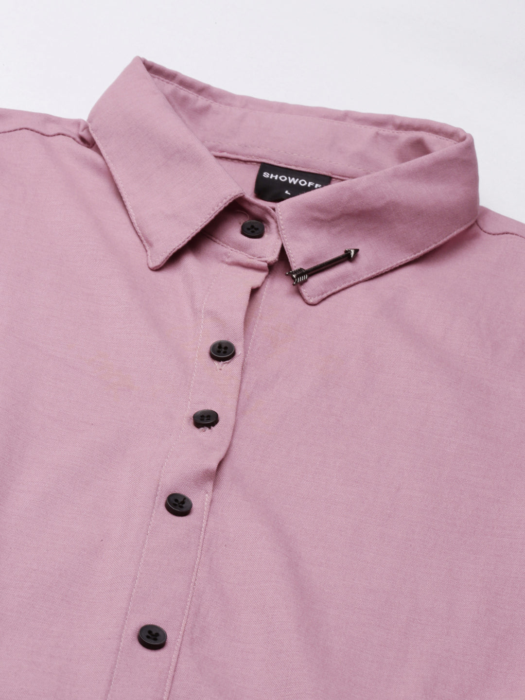Women's Pink Shirt Collar Belted Cotton A-Line Dress