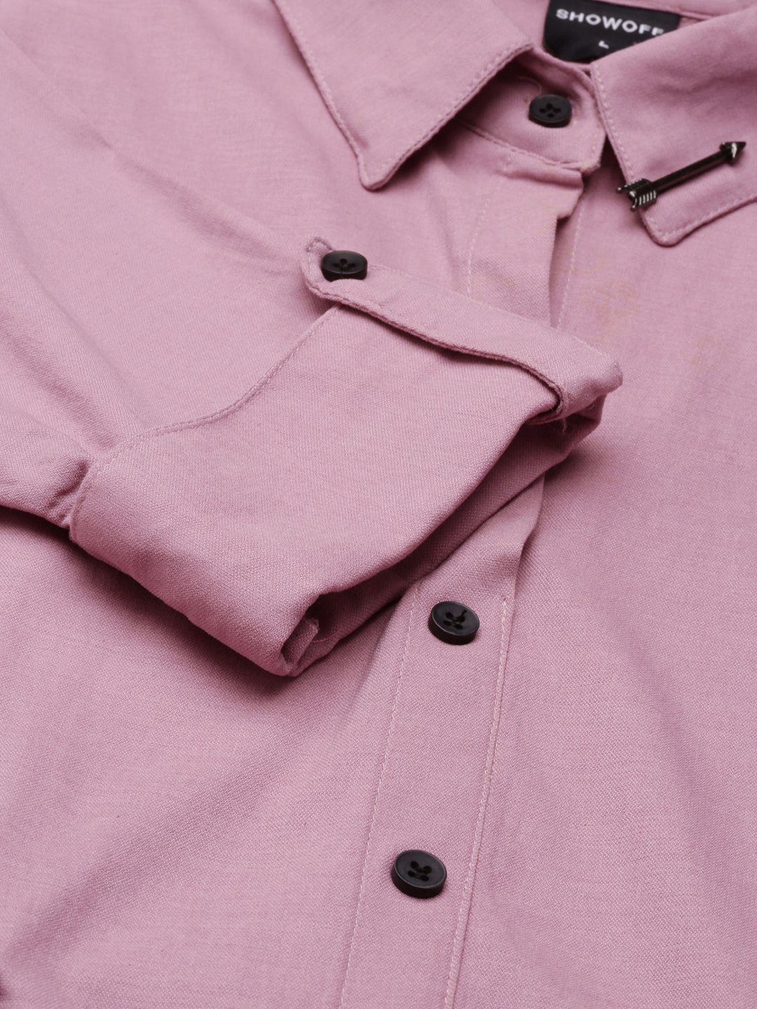 Women's Pink Shirt Collar Belted Cotton A-Line Dress