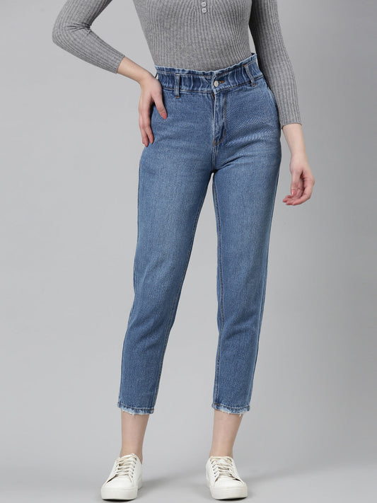 Women's Blue Acid Wash High-Rise Denim Jeans