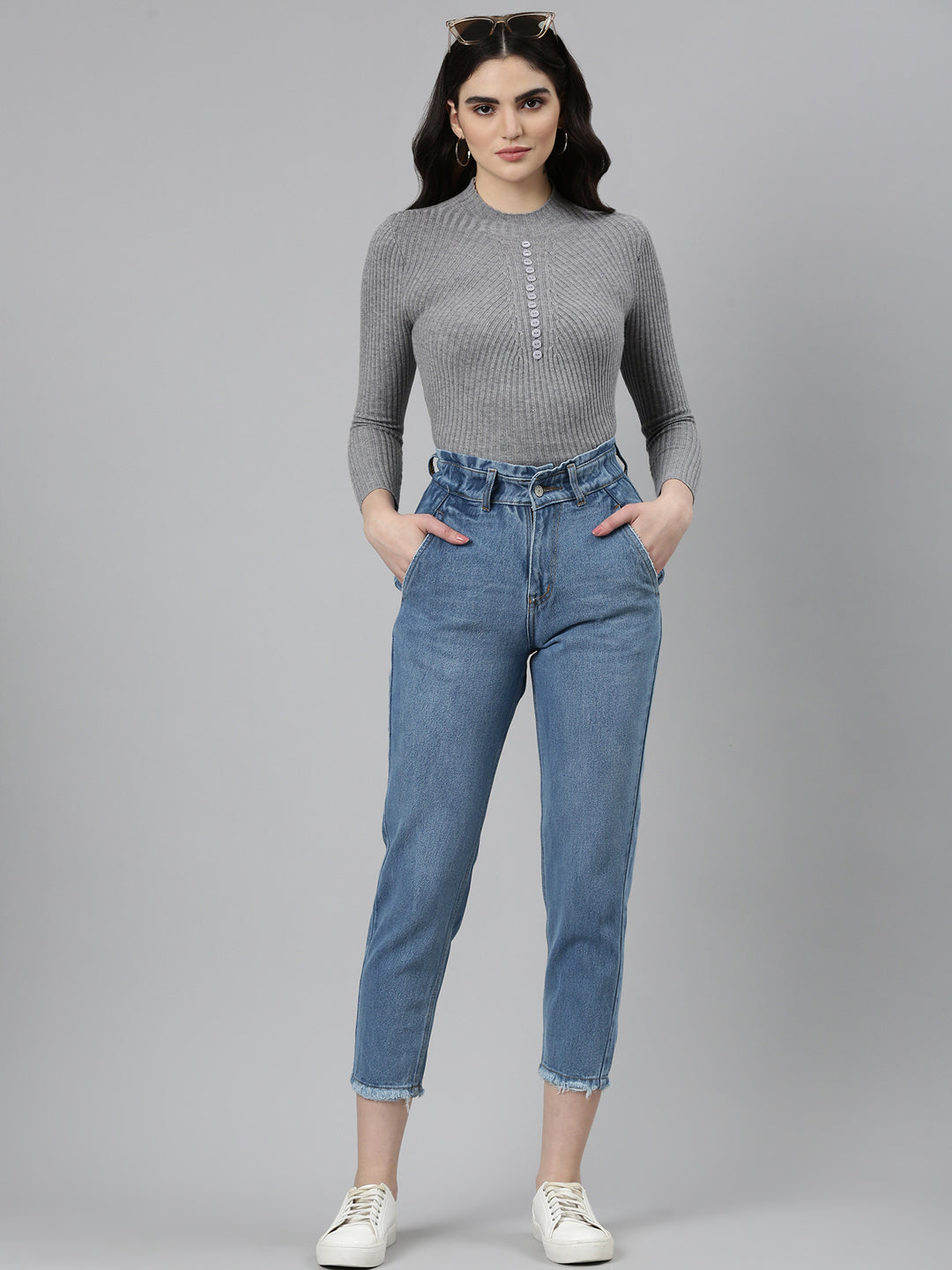 Women's Blue High-Rise Light Fade Light Shade Denim Jeans
