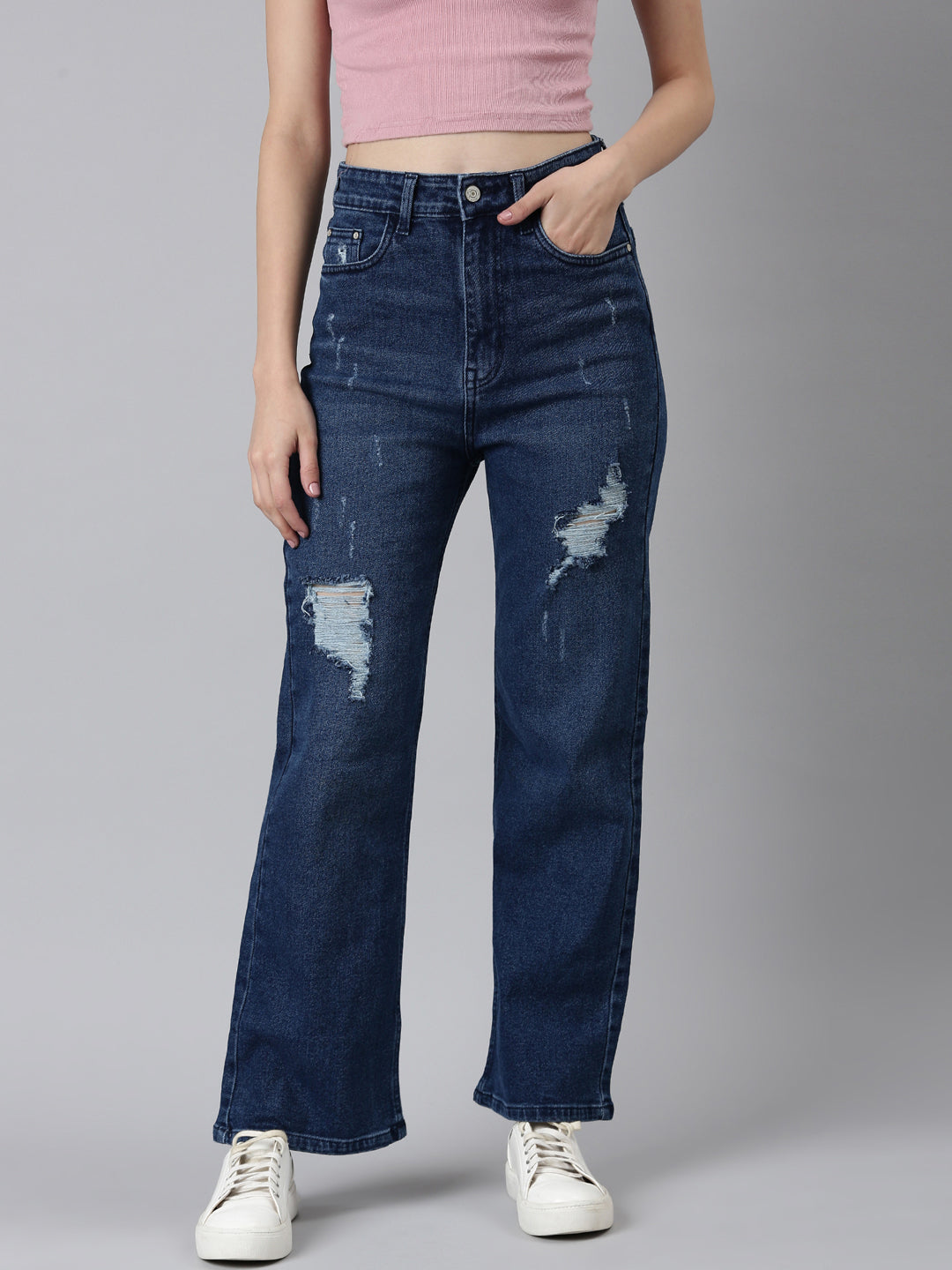 Women's Blue High-Rise Light Fade Acid Wash Denim Jeans