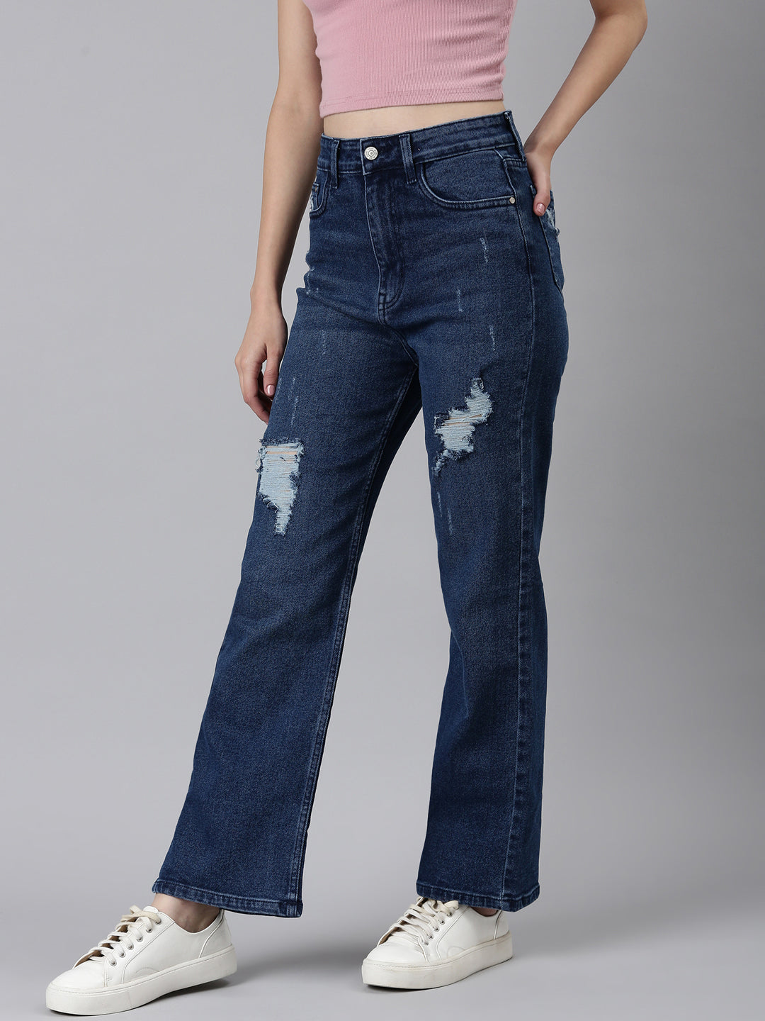Women's Blue High-Rise Light Fade Acid Wash Denim Jeans
