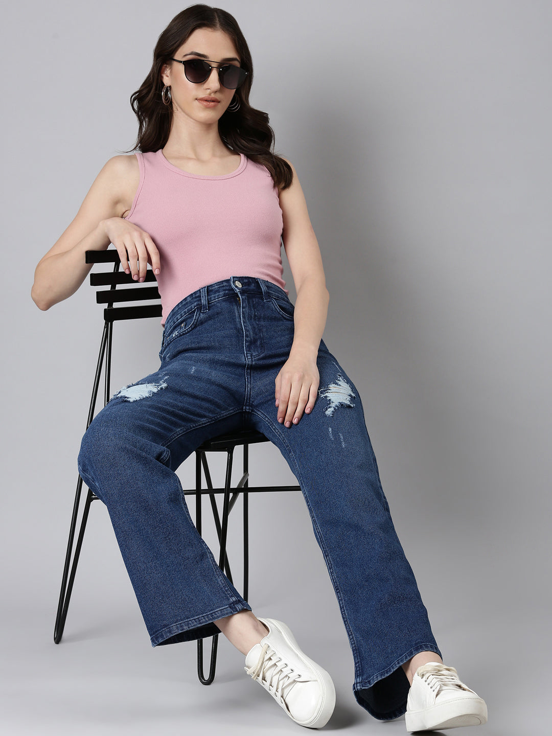 Women's Blue High-Rise Light Fade Acid Wash Denim Jeans