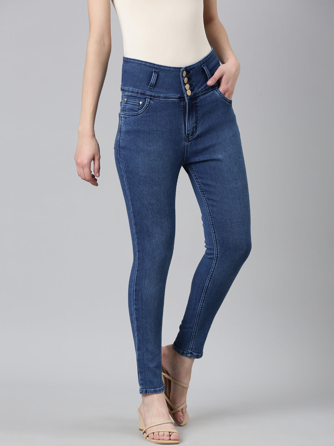 Women's Blue Skinny Fit High-Rise Acid Wash Denim Jeans