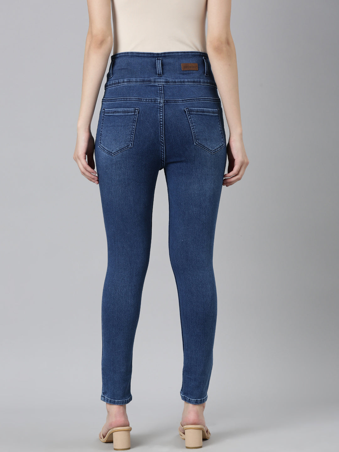 Women's Blue Skinny Fit High-Rise Acid Wash Denim Jeans