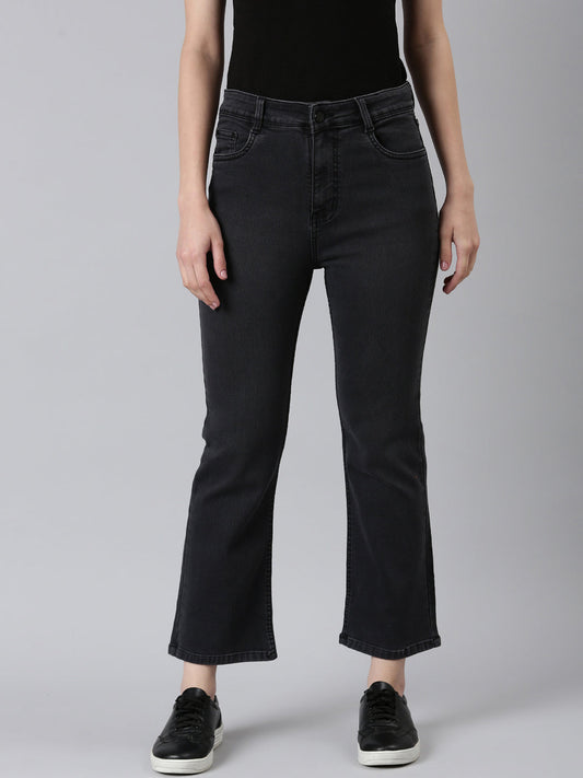 Women's Grey Wide Leg Acid Wash Denim Jeans