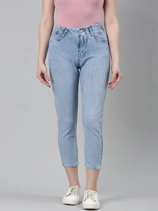 Women's Blue Mid-Rise Heavy Fade Denim Jeans