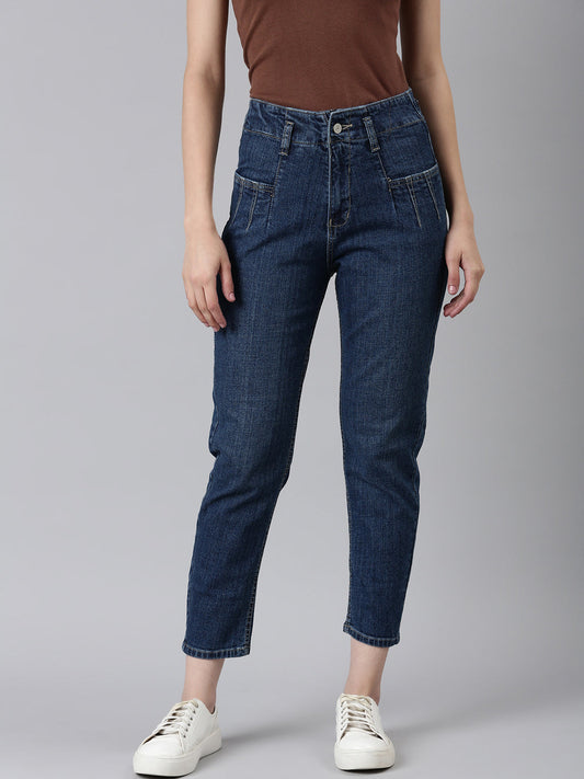 Women's Blue Mom Fit High-Rise Denim Jeans