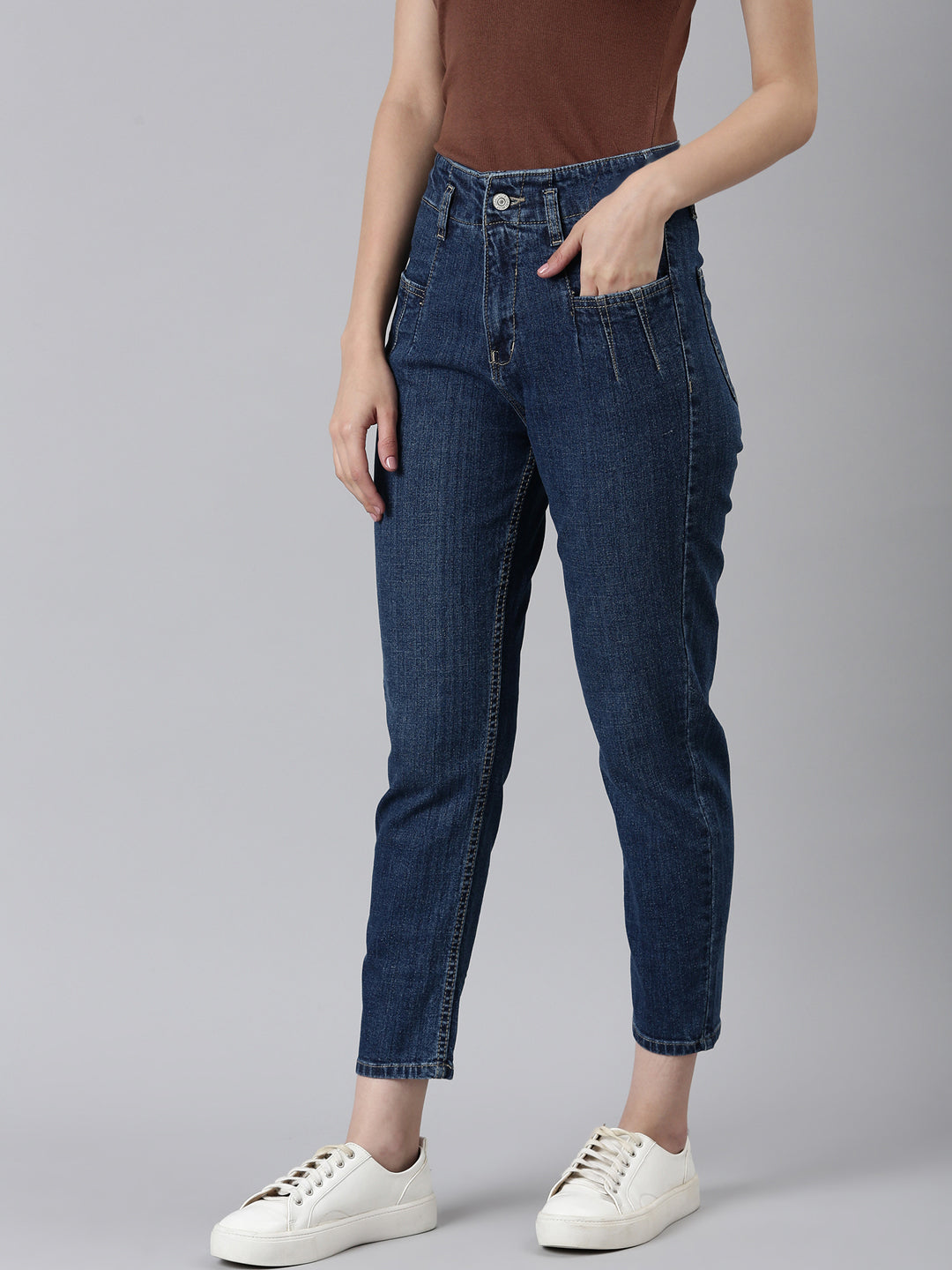 Women's Blue Mom Fit High-Rise Denim Jeans