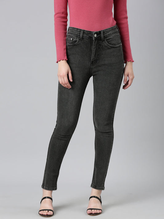 Women's Grey Mid Rise Skinny Fit Denim Jeans